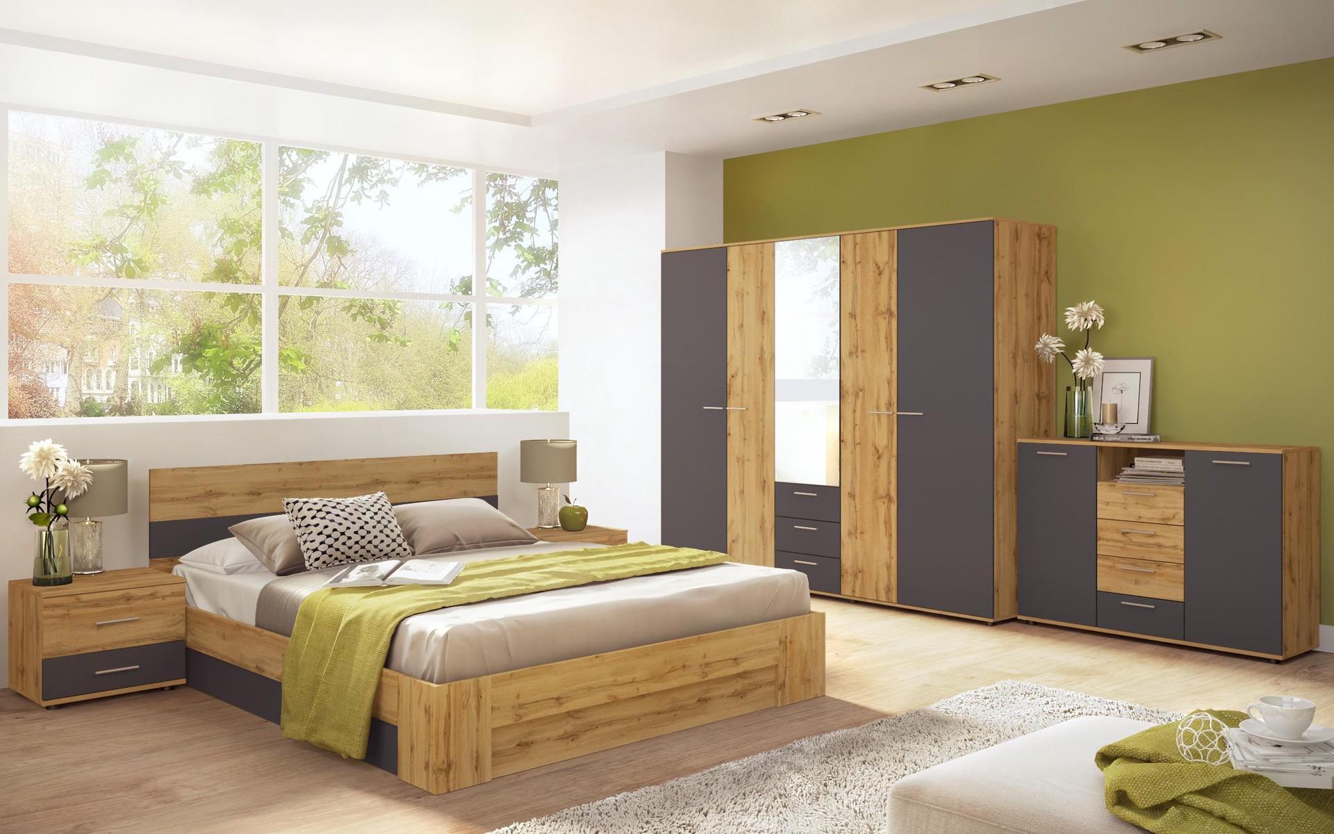 Bedroom furniture set 160/200 Christiana + mattress, Wotan oak + anthracite matt  1